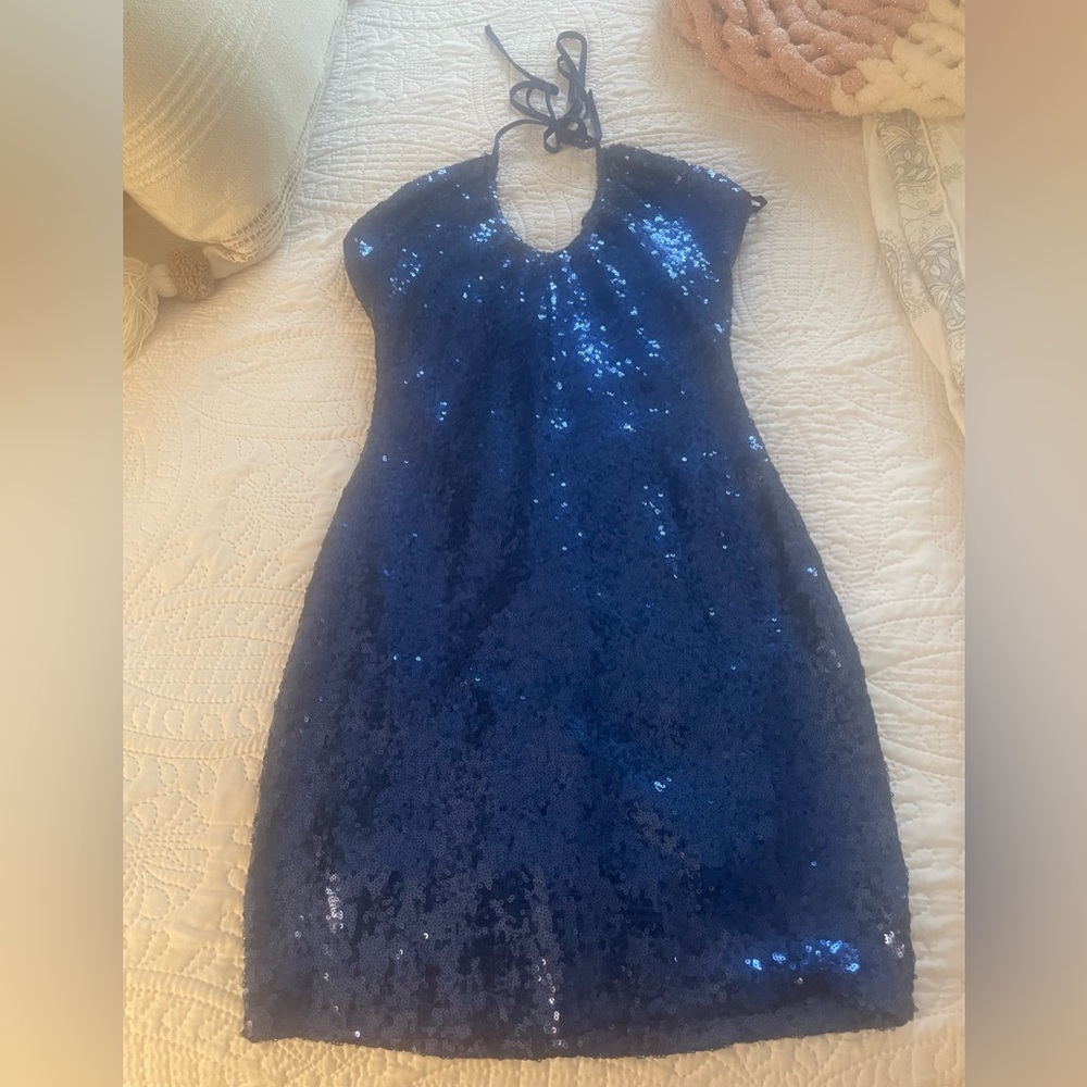 Royal blue sequin mini cocktail dress